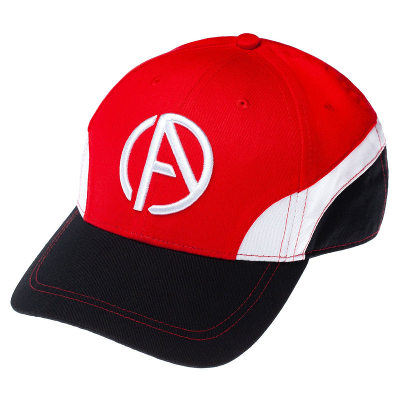 ABSOLUTE360 Logo Team Cap in red, black and white, front view on white background