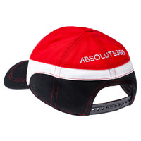 ABSOLUTE360 Logo Team Cap in red, black and white, back view on white background