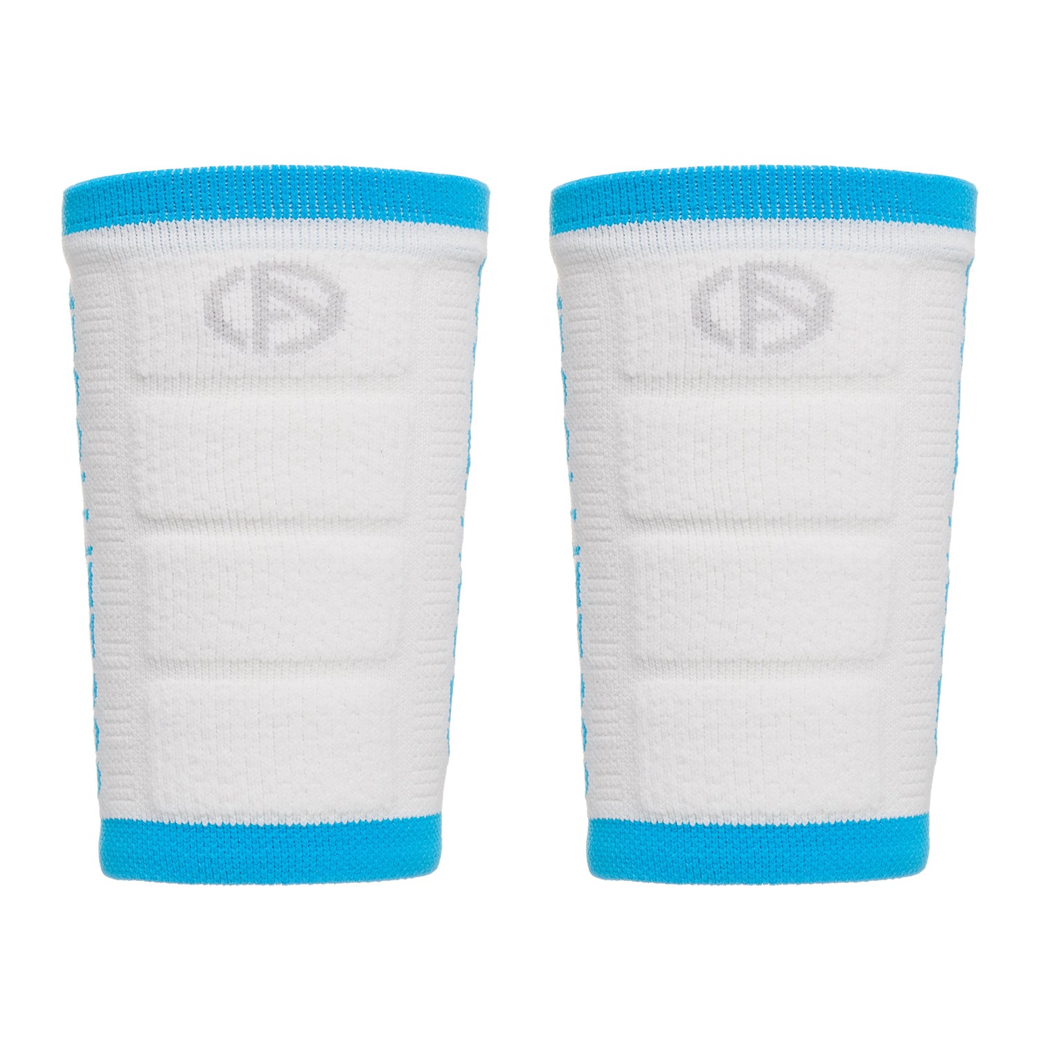 ABSOLUTE360 pair of white wristbands with turquoise accents, product image on white background