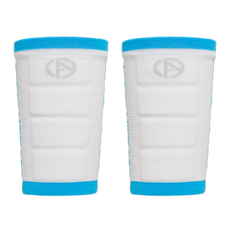 ABSOLUTE360 pair of white wristbands with turquoise accents, product image on white background