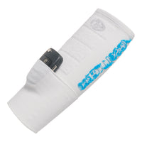 ABSOLUTE360 white wristband with pocket, showing car key in pocket, product image on white background