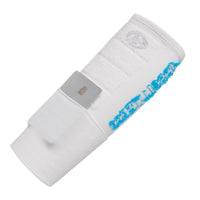 ABSOLUTE360 white wristband with pocket, showing credit card in pocket, product image on white background