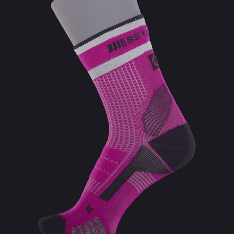 ABSOLUTE360 neon pink high-vis quarter running sock, product video on black background