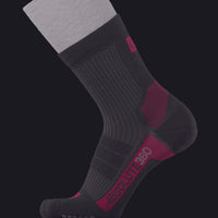 ABSOLUTE360 black and red quarter running sock, product video on black background